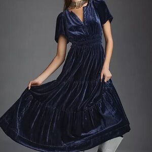 Elegant Navy Blue Velvet Dress